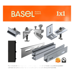 Kit Basel Sistema de Montaje Solar para 1 Módulo / Inclinación 10° / Para Módulo 645 W / Dimensiones del Módulo 2.382 m (7.8 ft) x 1.134 m (3.7 ft) / Velocidad de Viento 170 km/h / Losa Plana Una Fila