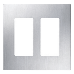 Placa de pared sin tornillos de 2 espacios para atenuadores e interruptores con apertura tipo designer, acabado acero inoxidable, línea Claro