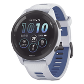 Forerunner® 265, Bisel negro con carcasa en blanco y correa de silicona en blanco/azul