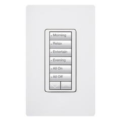Teclado híbrido C•L de 6 botones con subir/bajar y atenuador integrado de 450 W (100 W en LED/CFL), requiere neutro, para sistema RadioRA 2, color blanco