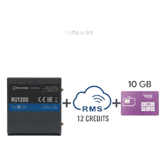 Router Teltonika LTE/4G RUT200 + 12 creditos RMS + SIM de YOBI de 10GB por Mes durante un año de servicio (solo datos)