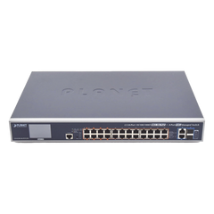 Switch Administrable L3, 24 puertos Gigabit PoE 802.3bt, 2 puertos 10G SFP+, Pantalla Tactil, Fuente Redundante, (600W)