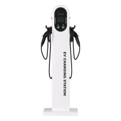 Estación de Carga para Vehículos Eléctricos / Tipo Pedestal / Doble Conector Tipo 1 (SAE J1772) / 48 A / 11.5 kW por Puerto / Pantalla LCD 4.3 in (10.9 cm) / RFID / Protección IP54 / Chasis SGCC Galvanizado