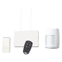 Kit inalámbrico con receptor, contactos magnéticos, detector de movimiento PIR y control remoto de 4 botones para panel de alarma Honeywell serie Vista
