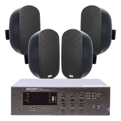 KIT de Amplificador de 240W para Escritorio | 4 Altavoces de Pared color Negro 3W - 50W | Sistema 70/100V
