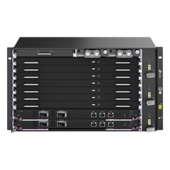 Chassis Optical Line Terminal (OLT) / 7 Slots de Servicio / 160 Gbit/s por Slot / GPON 2.5Gbps + XGS-PON 10Gbps / Gestión Centralizada DPMS / 1:256 Split Ratio / Dual Main Control Redundante / L2+L3 Avanzado