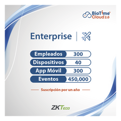 LICENCIA ENTERPRISE BIOTIME CLOUD 2.0 / 300 USUARIOS / 40 DISPOSITIVOS (Licencia Anual)