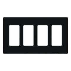 Placa de pared de 4 espacios sin tornillos visibles, acabado satinado color Midnight (gris oscuro), para atenuadores y controles Lutron con apertura tipo designer