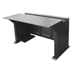 Escritorio Estación Mobiliaria Profesional de Monitoreo y Control / Videovigilancia / Acceso / Alarmas / Etc... / Metal Negro y Madera Tono Oscuro