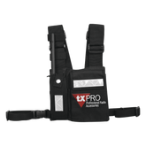 Pechera Universal con soporte para radio, sostén de bolígrafo y seguridad para la bolsa con cinta adherente. Logo TX-PRO.