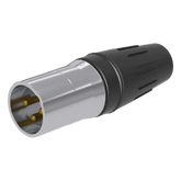 CONECTOR MACHO XLR DE 3 NÚCLEOS CON CARCASA DE ACERO INOXIDABLE Y CONTACTOS CHAPADOS EN ORO