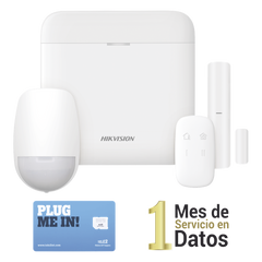 (AX PRO) KIT de Alarma AX PRO con GSM (3G/4G) / Incluye: 1 Hub con bateria de respaldo / 1 Sensor PIR / 1 Contacto Magnético / 1 Control Remoto /1 MICROSIM30M2M incluye 1 mes de servicio/ Wi-Fi / Compatible con Hik-Connect P2P
