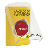 Botón de Apagado de Emergencia, Texto en Español, Tapa Protectora de Policarbonato Súper Resistente, Restablecimiento con Llave