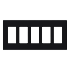 Placa de pared Claro de 5 espacios (gangs) sin tornillos visibles, acabado brillante, para atenuadores, apagadores y controles Pico de Lutron, color negro