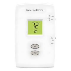 Termostato no programable vertical de 1 etapa calor/frío para sistemas convencionales (gas, aceite, eléctrico) y calefacción por agua caliente, vapor o 750 mV, serie Pro 1000