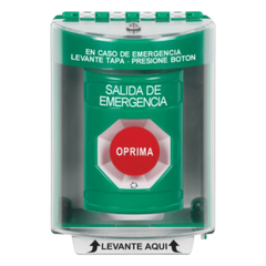 Botón de Salida de Emergencia, Cubierta de Policarbonato Súper Resistente de Superficie con Espaciador, Activación de Acción Mantenida, Con Bocina de Advertencia