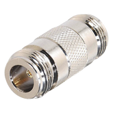 Adaptador Barril en Linea para 50 Ohm, de Conector N Hembra a N Hembra, Plata/ Oro/ Teflón.