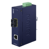 Convertidor de Medios Industrial, Multimodo, Puertos 10/100 Base-TX a 100 Base-FX, Interfaz SC, Hasta 2 km, Carcasa IP30, Soporta Temperatura de -40 a 75°C.