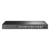 Switch PoE+ JetStream SDN Administrable 24 puertos 10/100 Mbps + 2 puertos 10/100/1000 Mbps (Uplink) + 2 puertos SFP (combo 2 RJ45 10/100/1000 Mbps), 250W, administración centralizada OMADA SDN