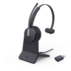Auriculares híbridos mono Yealink WH64 edición MS/ Adaptador DECT y auriculares con Bluetooth integrado/ Cancelación de ruido con 3 micrófonos/ Alcance inalámbrico de 150 m