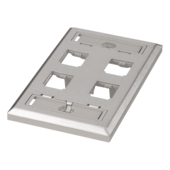 Placa de Pared Vertical, de Acero Inoxidable, Salida Para 4 Puertos Mini-Com, Con Espacios Para Etiquetas