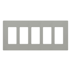 Placa de pared Claro de 5 espacios, acabado brillante color gris, sin tornillos visibles, para atenuadores, apagadores y controles Pico de Lutron