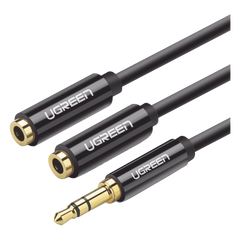 Cable Adaptador/Divisor de Audio de 3.5mm Macho a 2 Terminales de 3.5mm Hembra / 25 cm de Longitud / Cable TPE / Color Negro