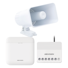 (AXPRO) KIT de alarma AX PRO con sirena cableada 30W / Incluye: 1 Hub con Batería de respaldo / 1 Sirena Cableada de 30 Watts IP65 / 1 Relevador Inalámbrico 0 a 36 VCC / Compatible con Hik-Connect P2P