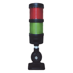 Torre LED Indicadora de estado de 2 niveles color Rojo y Verde, con Buzzer integrado a 85 dB, a 110-240 VCA con Montaje incluido de 60 mm de diámetro