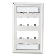 Placa de Pared Vertical, de Acero Inoxidable, Salida Para 6 Puertos Mini-Com, Con Espacios Para Etiquetas