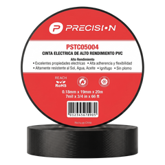Cinta de aislar de alto rendimiento / Espesor 0.18 mm / Ancho 19 mm / 20 m de Largo / Instalaciones eléctricas y mantenimiento / Color Negro