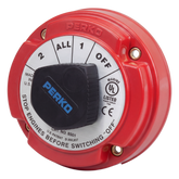 Switch Selector de Batería Marina PERKO 8501 / 250A Continuos 360A Intermitentes / 6-32 VCC / Encendido Protegido / Selector 1-2-Both-Off / Desconexión de Alternador