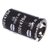 Capacitor Electrolítico de Aluminio, Radial de 470 µFd, 250 Vcc, 105 °C, 25 x 40 mm.