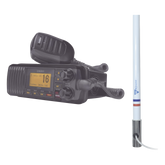 Kit de radio UM385BK | mas antena marina de fibra de vidrio TX-5101SYS/10M fabricada en fibra de vidrio con base roscable de acero inoxidable