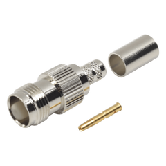 Conector TNC Hembra de Anillo Plegable para Cables RG-8/X, LMR-240, Grupo X, Níquel/ Oro/ Delrin.