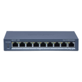 Switch PoE+ / Monitoreable / 8 Puertos 10/100 Mbps PoE+ / 1 Puerto 1000 Mbps Uplink / Configuración Nube Hik-Partner Pro / Modo Extendido hasta 300 metros / 60 W