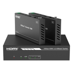 Splitter mas Extensor de Video | 1x2 | ProAV | HDBaseT™ | 120m en 4K@60Hz | 150m en 1080p@60Hz | Cat6/6a/7 | Gestión Avanzada EDID | Control IR y RS232 | PoC | Salida de Audio
