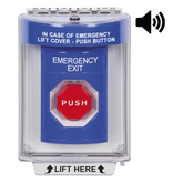 Botón De Salida De Emergencia Con Bocina De Advertencia Integrada, Interior/Exterior, Texto En Ingles, Tapa Protectora De Policarbonato Súper Resistente, Neumático