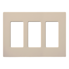 Placa de pared de 3 espacios sin tornillos visibles, acabado satinado color taupe, para atenuadores, apagadores y controles Lutron de estilo Designer