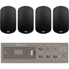 KIT de Amplificador de 240W para Escritorio | 4 Altavoces de Pared color Negro 3W - 50W | Sistema 70/100V