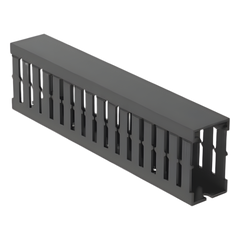 Canaleta Ranurada de PVC con Tapa, Tipo F, 32 mm de Ancho, 53.8 mm de Alto y 2 m de Largo, Color Gris