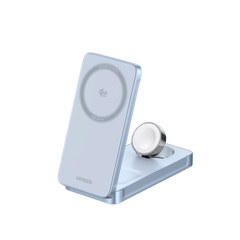 Cargador Inalámbrico Magnético 3-en-1 / Entrada 5V-12V / Salida 15W Máx / Carga Simultánea Teléfono-Reloj-Auriculares / Soporte Ajustable / Compatibilidad Qi