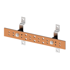 Barra de Tierra para Telecomunicaciones De Cobre Electrochapado / 0.25 x 2.00 x 16.00 pulgadas / 12 Puntos de Conexión / Incluye Soportes y Conectores / Anticorrosivo