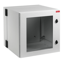 Gabinete Industrial ProTek de 8 UR Puerta con Ventana de 434 x 600 x 380 mm, Protección NEMA Tipo 12; IP55; IK10, Abatible, Fabricado en Acero, Color Gris Claro