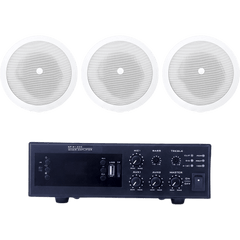 KIT de Amplificador de 120W para Escritorio | 3 Altavoces de Plafón de 5" | 3.75 - 30W | Sistema 70/100V