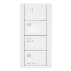 Control Pico inalámbrico de 4 botones para 2 grupos de cortinas o persianas con apertura y cierre por grupo, batería CR2032 de hasta 10 años, color blanco brillante
