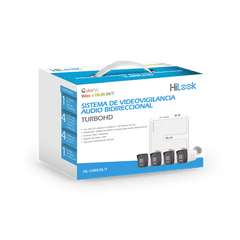 Kit TurboHD 1080p / DVR 4 canales / 4 Cámaras Bala de Metal / Audio Bidireccional / Dual Light (IR + Luz Blanca) / H.265+ / 1 Fuente de Poder Profesional / Accesorios de Instalación