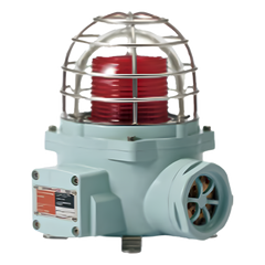 Señal Luminosa Giratoria Antiexplosión con Sirena / LED o Bombilla / Certificación ATEX IECEx / IP66 / Temperatura -40°C a +60°C / Zona 1 y 2 / Modelo SNESL-24-R-ATEX