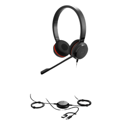 Jabra Evolve 30 II Duo con conexión USB C/A y 3.5mm, micrófono con cancelación de ruido y controlador en el cable con botones e indicadores LED (5399-829-369))