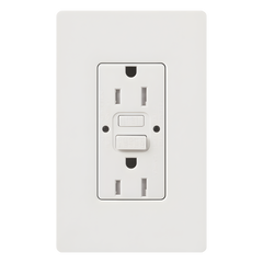 Tomacorriente dúplex GFCI autocomprobable de 15 A y 125 V, resistente a manipulaciones, con indicadores LED de estado y cara estilo decorador, color blanco